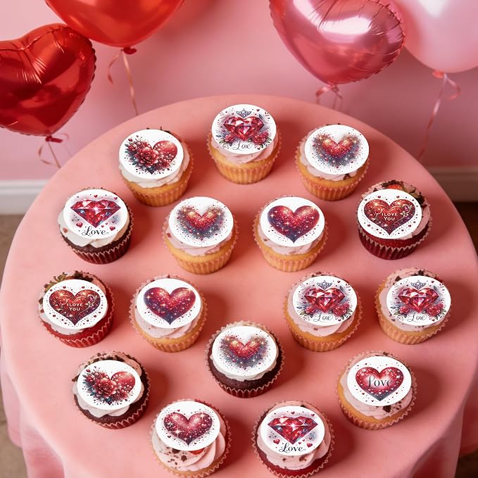 36PCS Edible Red Heart Cupcake Toppers Wafer Paper Sweet Love Be Mine Kiss Me Heart Cupcake Picks Valentine’s Cake Decor for Valentine's Day Theme Wedding Party Supplies