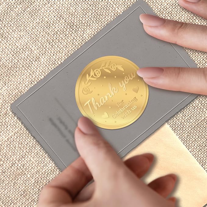 100 x Thank You for Celebrating with us Favor Stickers Labels, Gold Foil Tags Envelope Seals, Wedding Invitation Decor Foil Party Favor Stickers for Sealing Awards Embossing Certificates 1.5 Inch