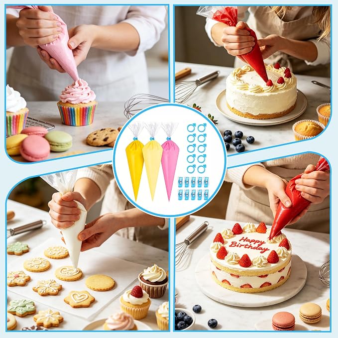 100 Pieces Extra Large Tipless Piping Bags,24 Inch Big Disposable Pastry Bags with 10 Pastry Bag Ties,10 Clips Cake Decorating Bags for Decorating Cupcakes Cakes Cookies