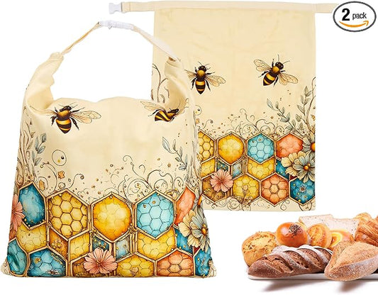Beeswax Bread Bags for Homemade Sourdough, 2 Pack Reusable Natural Cotton Large Bees Wax Bag Food Storage Bags to Keep Fresh