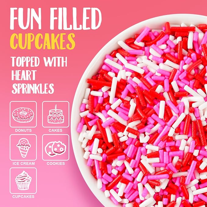 Valentine Jimmies Sprinkles for Cake Decorating 4.2oz Edible Red Pink and White Sprinkles for Cupcake Topper Cookie Chocolate Cake Ice cream Decorations Baking Party