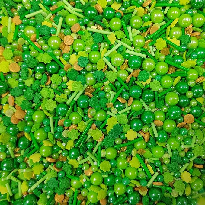 Eastron St Patrick's Day Edible Green Jimmies Sprinkles Mix Cake Decorations Baking Ice Cream Cookies Cupcake Topper 3.35Oz