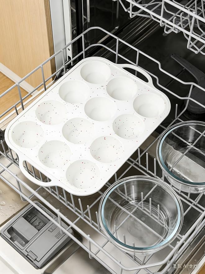 Silicone Muffin Pan, Non-Stick Cupcake Baking Tray, 12-Cup Muffin Tin for Baking with Silicone Basting Pastry Brush Set, Dishwasher Safe Mold for Cupcakes, Muffins, Cakes, 2 Pack