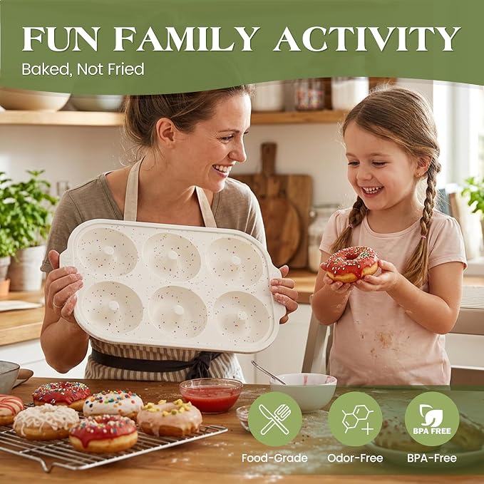 KASHME 3 Pcs Silicone Donut Pan for Baking with Metal Reinforced Frame Nonstick 6 Cavity Donut Molds Doughnut Tray 3.25 Inch Large Bagel Molds (Cream)