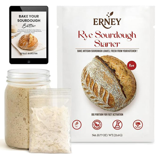 ERNEY Dehydrated Rye Sourdough Starter 21.6 g Per Sachet for Bread Making - Perfect Rise Rye Sourdough Bread Flour with Instruction - Versatile Homemade Pastry Flour Perfect for Artisan Loaf Pizza Muffins