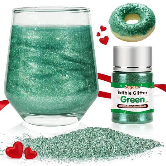 Edible Green Glitter for Drinks, Food Grade 10g,St. Patricks's Day Sprinkles Cake Decorating Supplies, Edible Luster Dust for Cocktail Beverages,Food Coloring Shimmer Powder for Baking,Cake Cupcakes Cookies Drinks Candy Spring Birthday Party Decorations