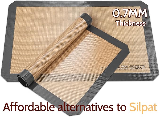 Silicone Baking Mat, Extra-Thick Platinum Silicone, Non-Stick Food Grade Baking Sheet Liners Set of 5, Reusable Dishwasher Safe, 2 Half Sheet + 2 Quarter Sheet + 1 Round 9", Sopito