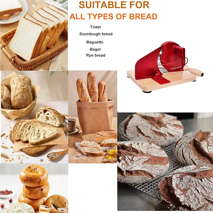 Stainless Steel Bread Slicer, Manual Sourdough Bread Cutter with Hand Crank and Adjustable Thickness, Bread Slicing Tool for Homemade Loaves, Toast, Bagels and Bakery Use
