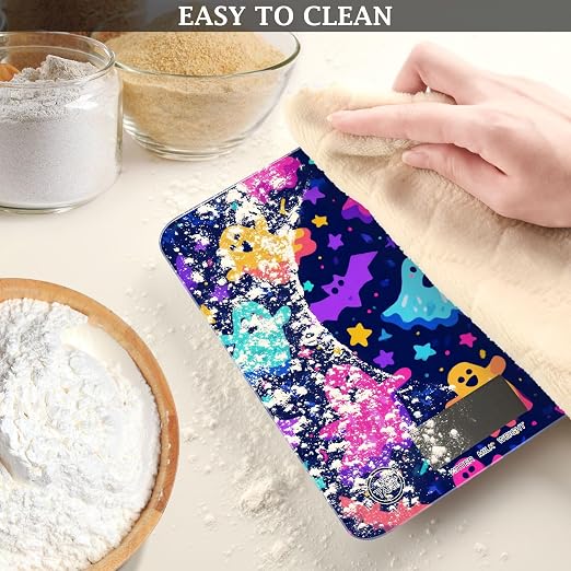 Food Scale Kitchen Scale for Baking Cooking Digital Food Weighing Measuring Scale Small Waterproof Electric Food Scale Neon Halloween Ghosts Stars Bats