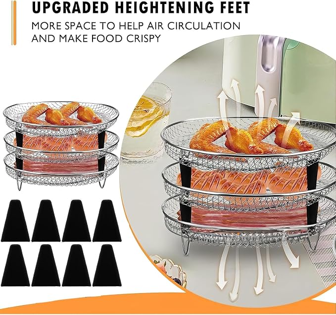 3 layer Square Air Fryer Rack, Stainless Steel Dehydrator, Air Stainless Steel Dehydrator Grill Enhanced Airflow Design Air Fryer Rack for Chicken Wings Vegetables Dual Cakes (Circle Set)
