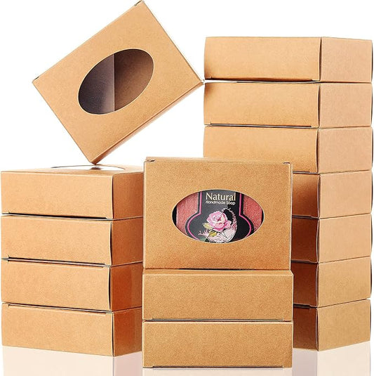 Spakon 30 Pcs Soap Boxes for Homemade Soaps 3.8 x 2.8 x 1.2 Inch Rectangle Soap Boxes with Window Small Gift Wrapping Box for Soaps Packaging Bakery Cookies Candy Party Favor Supplies(Brown)