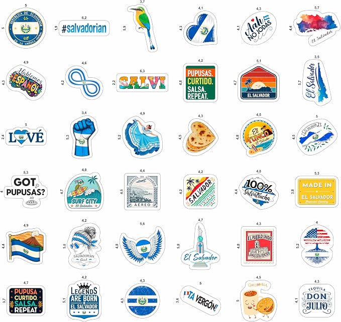 100Pcs El Salvador Stickers for Water Bottle -Salvadoran Stickers - El Salvador Party Decorations, Favors - Gift for Women & Men