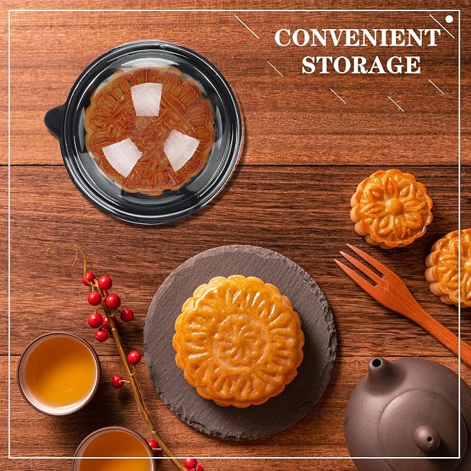 Patelai 200 Pcs Mini Cupcake Boxes Containers Clear Plastic Muffins Cheese Pastry Containers with Dome Lids for Wedding Birthday Party Gifts Supplies, 2.87 x 2.87 x 1.97 Inch (Gold, Black)