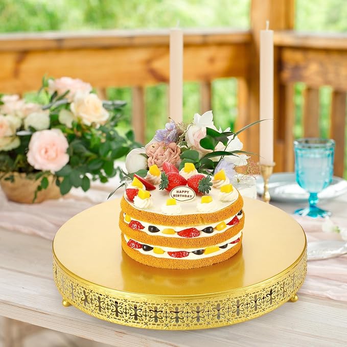 Wenqik 3 Pack Round Metal Cake Stands 12" 14" 16" Dessert Display Cupcake Stands Elegant Display Plate for Wedding Birthday Party Event Anniversary and Table Decoration, Gold