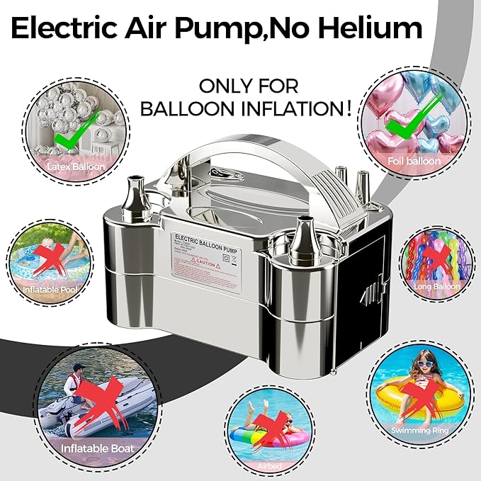 Balloon Pump - Electric Dual Nozzle Air Pump for Balloon, Portable Balloon Blower Save Time and Effort, Balloon Inflator for Parties and Decorations - 110V-120V, 600W