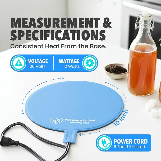 Brewing & Fermentation Heat Pad with Heating Thermostat - 12" Sourdough Starter Warmer Mat, Beer & Wine Fermenting - Heating Mat for Kombucha Jar, Carboy, Glass Jar, Fermentors with Heater Temp Strip