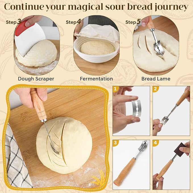 Sourdough Starter Kit, Sourdough Bread Baking Supplies with Bread Proofing Basket, Starter Jar, Bread Making Tools Kit, Supplies Gift for Bakers Women