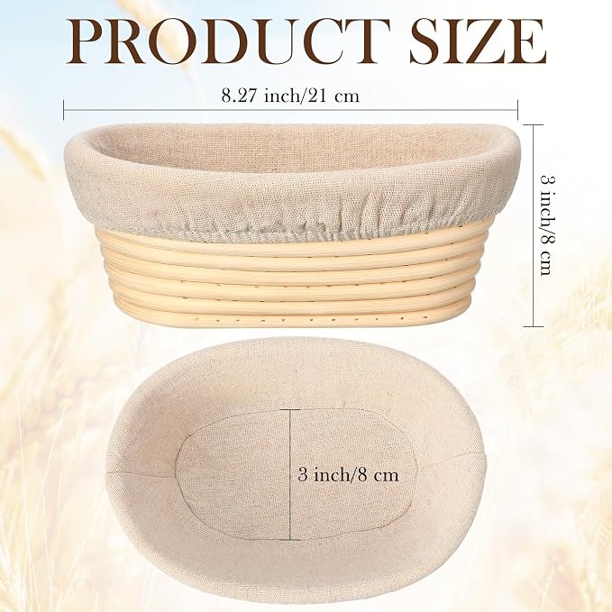 Set of 4 Bread Proofing Basket 8 Inches Oval Shaped Sourdough Bread Proofing Bowl with Liner Rising Rattan Banneton Bowl for Dough Baking