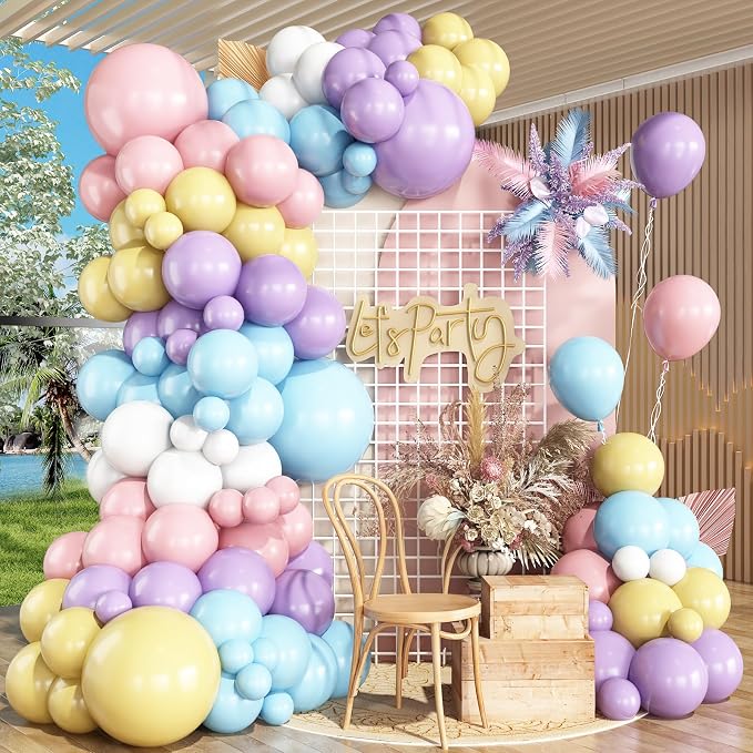 Pastel Rainbow Easter Balloon Garland Arch Kit, 144Pcs Macaron Easter Spring Balloons Arch Kit for Spring Birthday Baby Shower Wedding Party Decorations