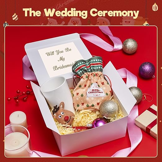 MESHA 8x8x4 Gift Box 10 Pack White Gift Boxes with Lids, DIY Bridesmaid Proposal Box, Recyclable,Foldable Box for Wedding, Birthday Party