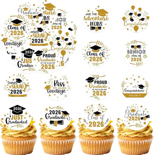 48pcs Edible Graduation Cap Cupcake Toppers Wafer Paper Graduation Diploma Cake Decorations Edible Congrats Grad Cupcake Picks for 2026 Graduation Theme Party Cake Decor Supplies