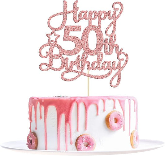 1 Pack Happy 50th Birthday Cake Topper Rose Gold Glitter 50 & Fabulous Cheers to 50 Years Old 50th Birthday Cake Pick for Celebrating 50th Birthday Anniversary Party Cake Decorations Supplies