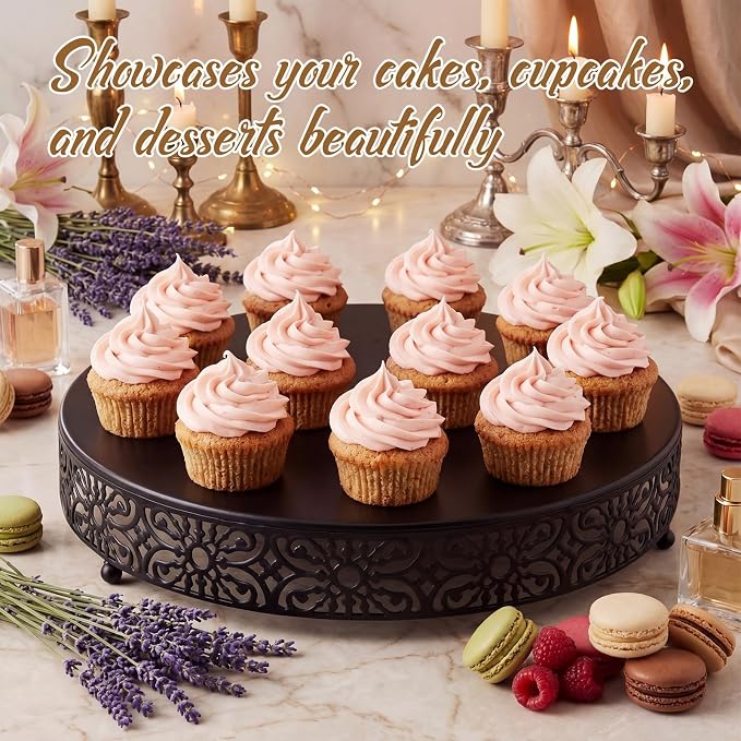 Wenqik 16 Inch Cake Stand Round Metal Cupcake Dessert Wedding Cake Stand Cookies Display Holder Fruit Food Serving Tray for Table Wedding Birthday Anniversary Party Decor (Black)