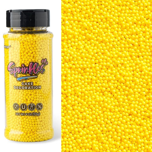 Yellow Nonpareils Sprinkles, Sujoygar 4oz Edible Cake Sprinkles for Ice Cream Toppings Cupcake Chocolate Decoration, Wedding Party Cookies Baking Dessert Food Supplies