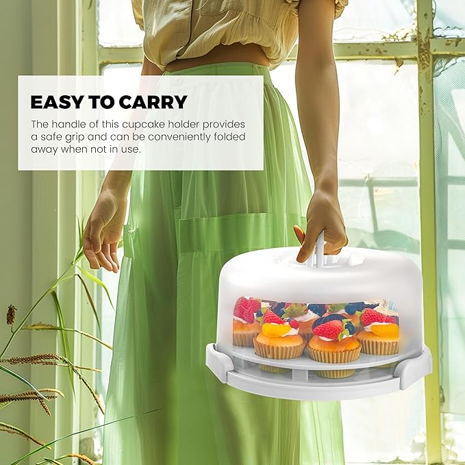 NPLUX White Cake Containers with Lids Round Plastic Cupcake Holders 4-in-1 Multipurpose Cake Carrier Holder for 11 Inch Cake Pies Cupcake Eggs Fruit or Snack Transport