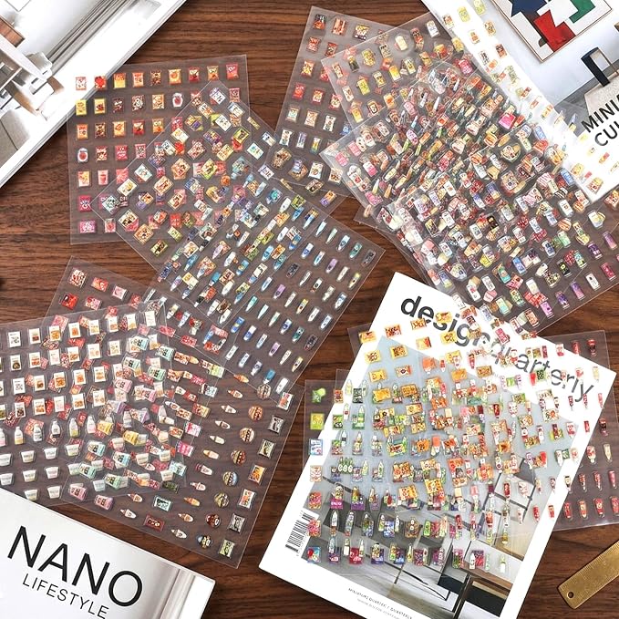 2000+ Cute Mini Sticker Pack, 36 Sheets Tiny Food & Snack Stickers,5mm Transparent Pet Stickers Including Fruits, Drinks, Desserts, Bread, Sushi and More for Journaling, Scrapbooking, DIY Decoration