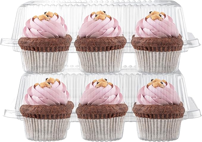 Plastic Cupcake Containers Boxes | 6 Compartment – 42 Pack | Disposable High Dome Dozen Cupcake Holder With Lid Bulk | Extra Sturdy Stackable Cupcake Boxes | Durable Muffin Packaging Transporter To Go