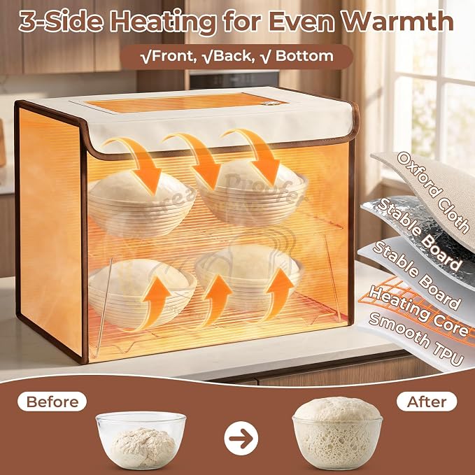 Extra Large Folding Bread Proofing Box with 50-113℉ Temp Control & 48H Timer, Dough Proofer with Hygrometer, Metal Rack, Sourdough Starter Warmer Sourdough Proofer Box for Making Bread, Pizza, Yogurt