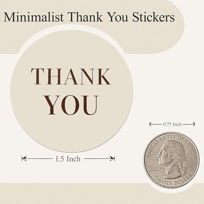 500PCS Thank You Stickers Roll, 1.5 Inch Round Self-Adhesive Labels for Small Business Packaging, Wedding Favors, Gift Boxes & Envelopes, Beige