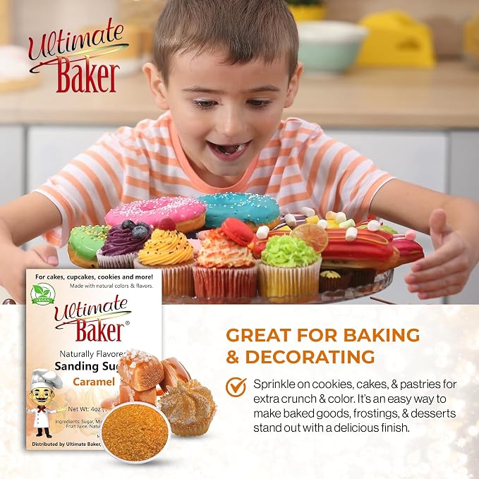 Ultimate Baker Flavored Sanding Sugar (1x4oz) - Burst of Flavor & Color for Cakes, Cookies & More, All-Natural, Perfect for Baking & Decorating or as a Flavored Coffee Sugar (Caramel)