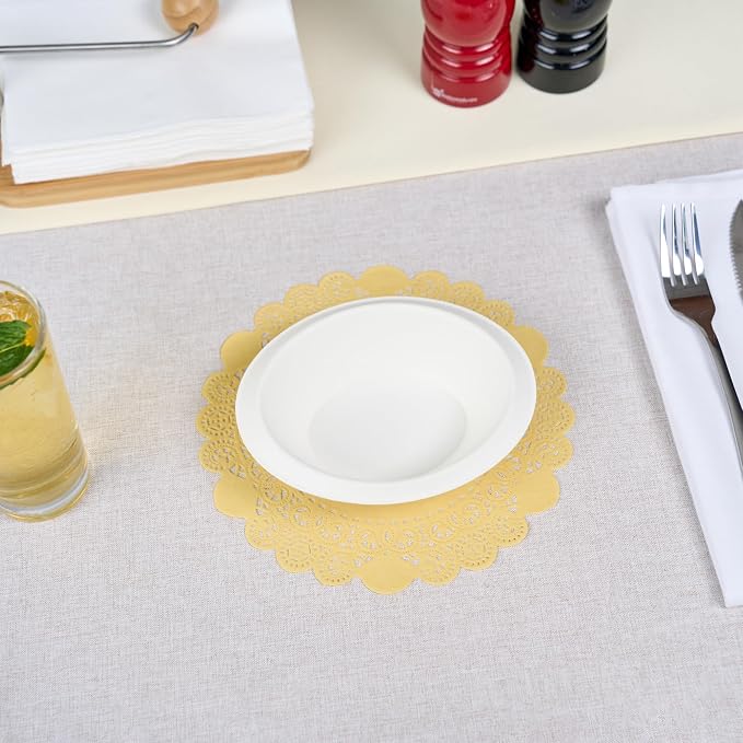 Pastry Tek 8 x 8 Inch Paper Lace Doilies, 4000 Disposable Table Doilies - Elegant Lace Finish, Long Lasting, Yellow Paper Doily, for Pastries, Cupcakes, Desserts - Restaurantware