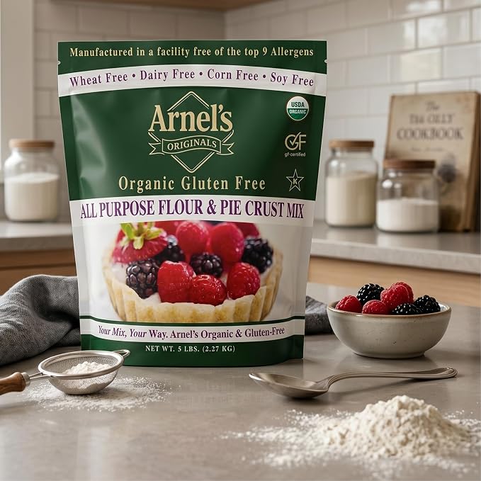 Arnel’s Originals Organic Gluten Free All Purpose Flour & Pie Crust Mix – 1:1 Substitute Baking Mix – Non-GMO, Vegan, Kosher – Ideal for Flaky Pie Crusts, Cookies, Muffins, and Biscuits (5 lb)