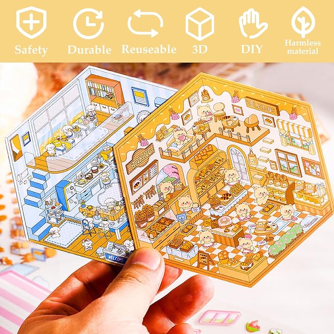 DIY 3D Sticker Scenes for Girls, 6 Sets Make Your Own Mini Room Scene Stickers for Kids, Cute Kawaii Scene Stickers, Therapy Stickers for Stress Relief, Holiday Christmas Activity