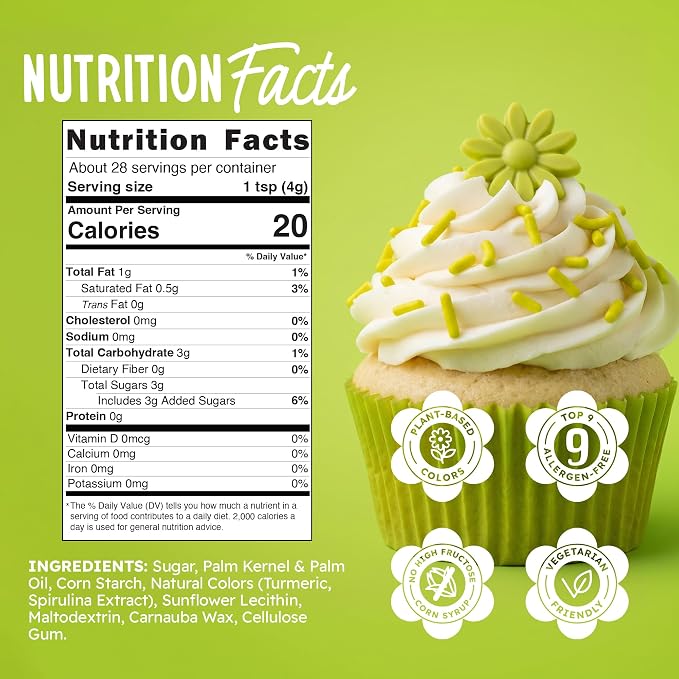 Snackathon Natural Sprinkles for Baking & Decorating, Dye-Free Green Sprinkles, 4 oz Jimmies in Resealable Bag - Naturally Colored, No Artificial Dyes, Gluten-free for Cakes, Cupcakes & Ice Cream