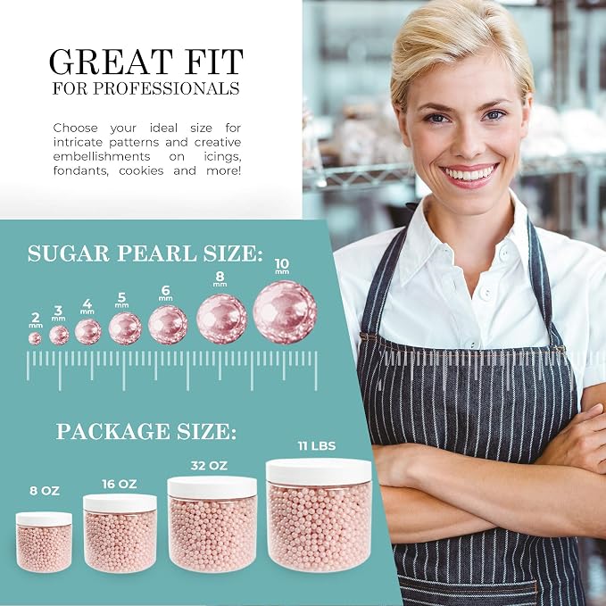 O'Creme Pink-Ivory Edible Sugar Pearls Cake Decorating Supplies for Bakers: Cookie, Cupcake & Icing Toppings, Beads Sprinkles For Baking, Certified, Candy Sugar Ball Accents (10mm, 16 Oz)