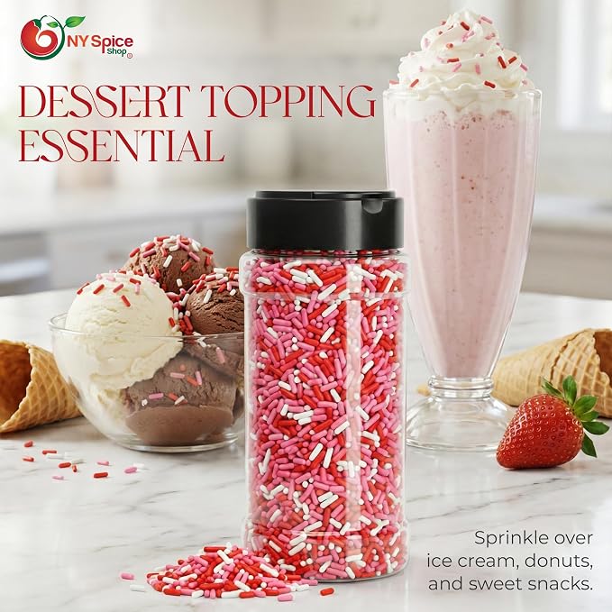 NY Spice Shop Red, White & Pink Sprinkles - 3.5 Ounce Red, White & Pink Sprinkles Decorative Sweet for Treats - Sprinkles for Cupcake, Cookies, Cakes & Dessert Decorating