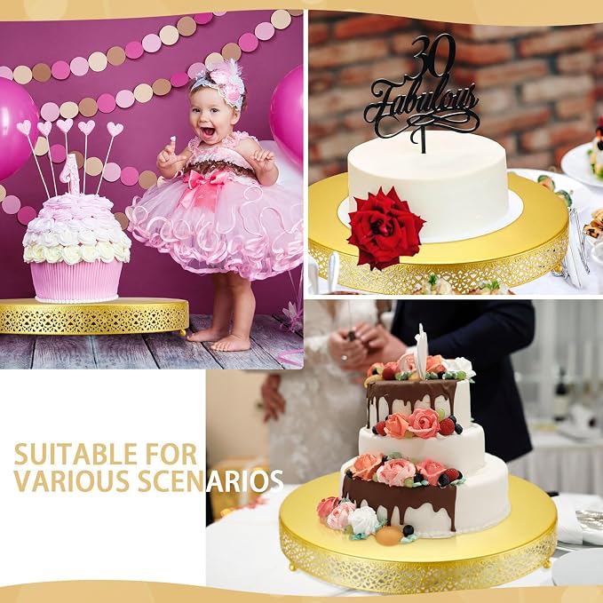 Wenqik Cake Stand 18 Inch Round Metal Cupcake Dessert Wedding Cake Stand Cookies Display Holder Fruit Serving Tray for Table Wedding Birthday Anniversary Party(Gold)