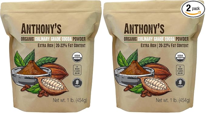 Anthony's Organic Culinary Grade Cocoa Powder, 1 lb, Dutch Processed Baking Cocoa, Gluten Free, Non GMO, Keto Friendly (Pack of 2)