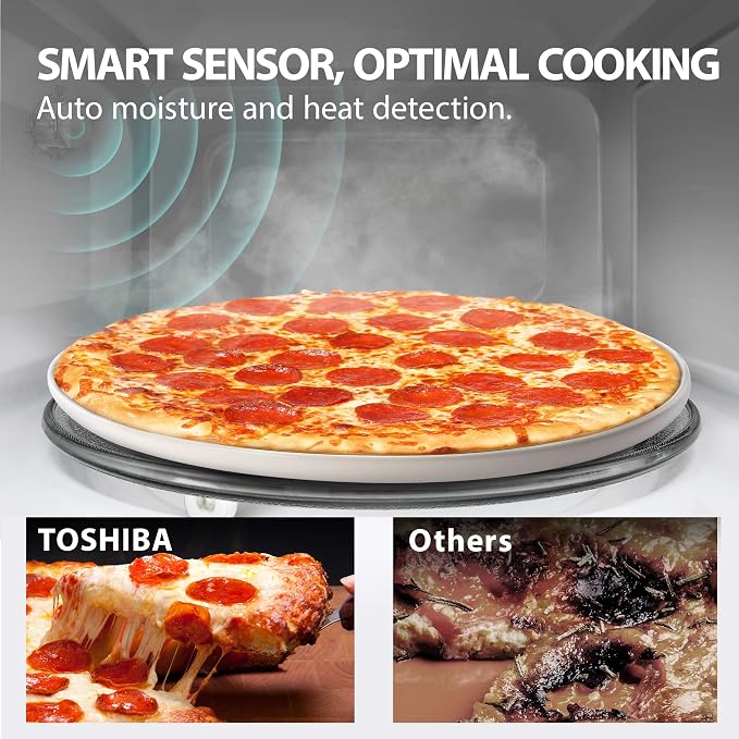Toshiba ML-EM62P(SS) Large Countertop Microwave Oven with Smart Sensor, Auto Defrost, Mute Function, ECO Mode, with 16.5 inch Position Memory Turntable, 1200W, 2.2 Cu. Ft., Stainless Steel