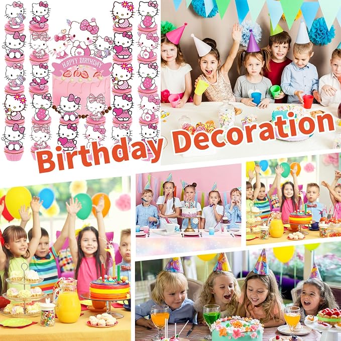 25 Pcs Birthday Party Supplies, Happy Birthday Cake Topper, Cute Anime Cupcake Toppers for Girls (Pink)