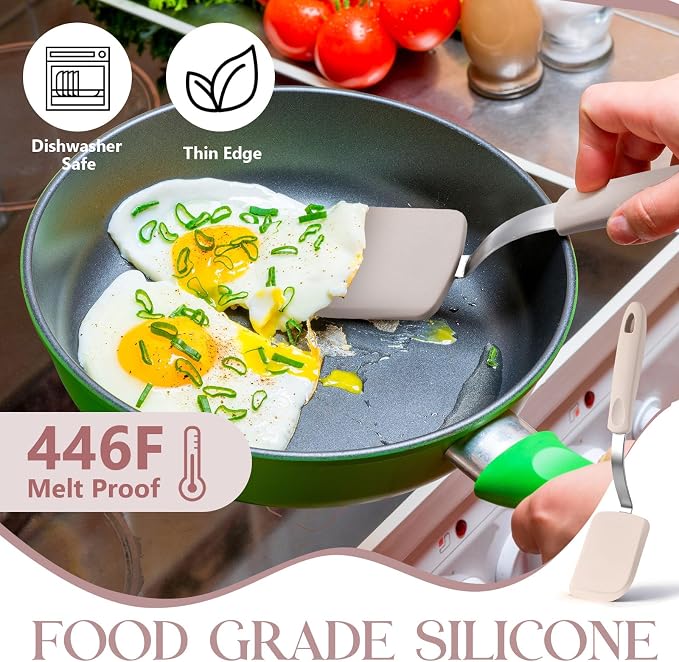 Silicone Cookie Spatula Turner 2 Pack Mini Brownie Spatula Flexible Kitchen Small Silicone Turner for Nonstick Cookware Heat Resistant No Scratch Flipper for Pancake(Solid Flat,Khaki)