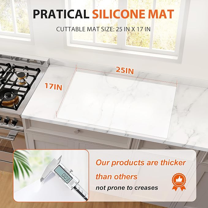 Silicone Mats for Kitchen Counter, Heat Resistant Countertop Protector, Non-Slip Table Mat Desk Saver Pad, Non-Stick Reusable Pastry Mat, Silicone Placemat, Craft Mat - 25'' X 17", White