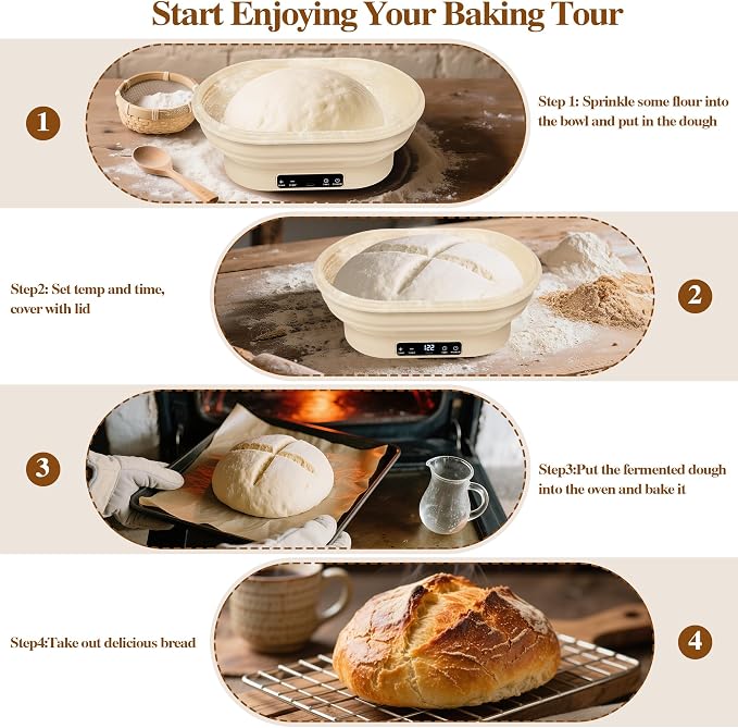 Sourdough Starter Kit, 2L Oval Sourdough Bread Baking Supplies, 6 Level (77-122°F) Graphene Heating Thermostatic Banneton Proofing Basket, Sourdough Starter Warmer for Bread Making Baking Fermentation