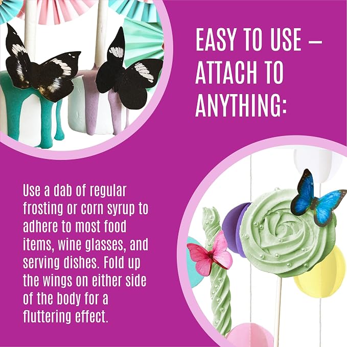 Sugar Robot Inc. Edible Butterflies for Cake Decorating - Small Size, Premium Crafted in the USA - Butterfly Cake and Cupcake Toppers, Decoration (Pink and Purple Assorted)
