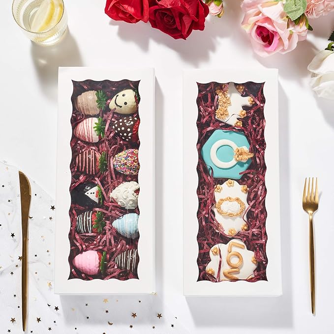 24PCS 12 x 5 x 1.5 inches Auto-Popup One Piece Premium Cookies Boxes, Bakery Boxes for Mother's Day and Holiday Cookie Gift Sets