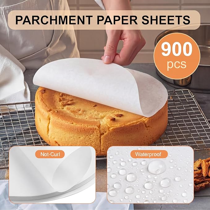 Reallnaive 900 Pcs Parchment Paper Rounds 6, 8, 9 Inch Non Stick Baking and Unbleached Parchment Circles for Baking Round Sheets Liners, Toaster Oven Round Cake Springform Pan(White)